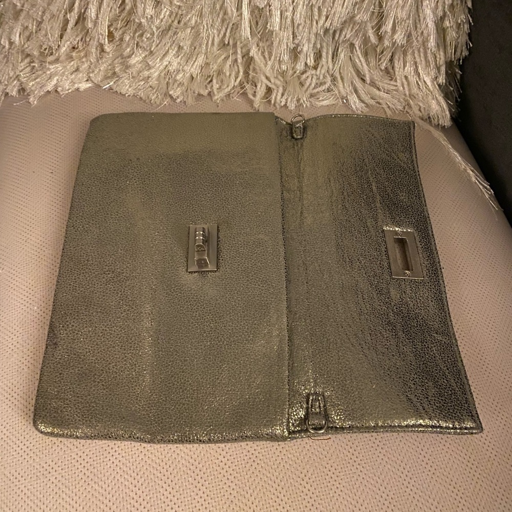 Soft Gray Micro Suede Envelope Clutch | Minimalist Evening Neutral - Picture 4 of 7